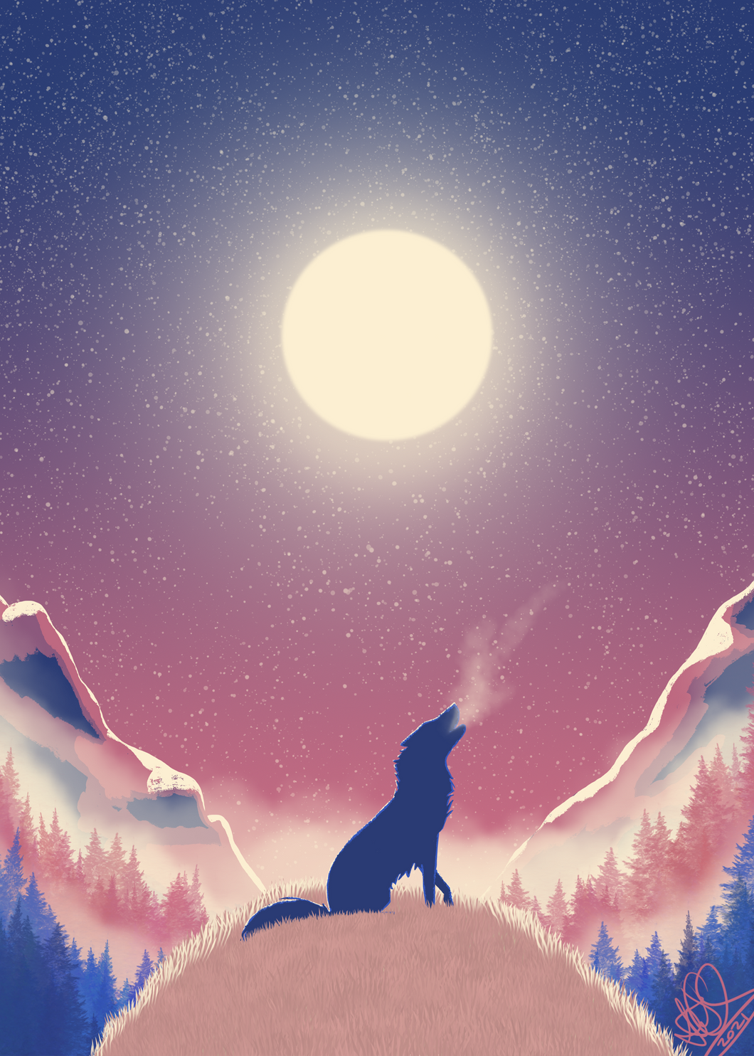 5x7 Moonlit Howl
