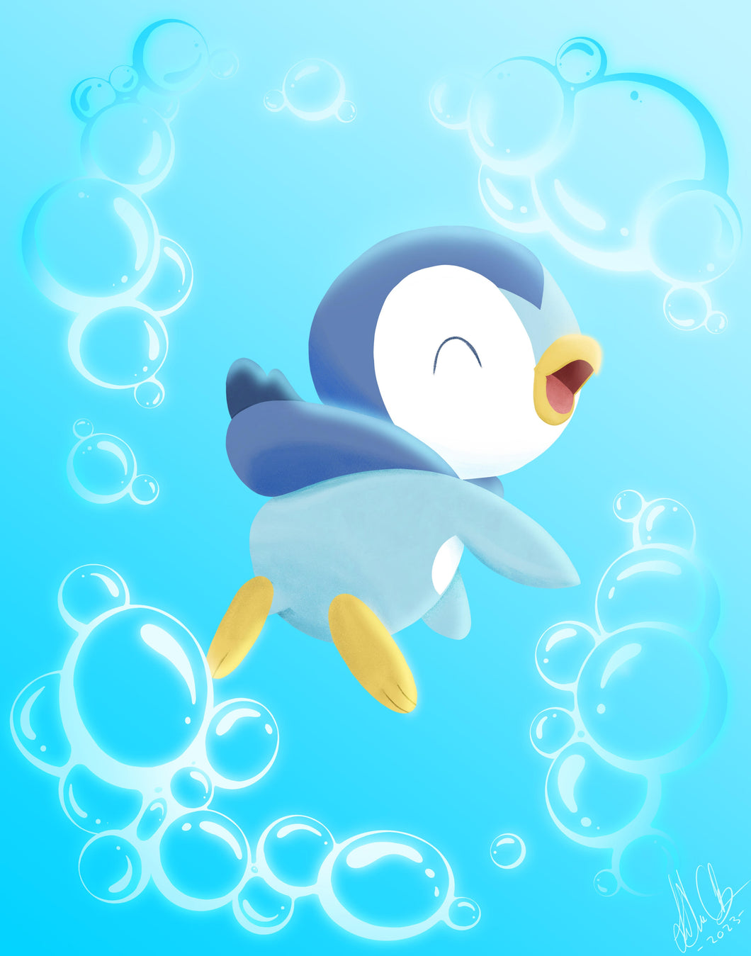 11x14 Piplup Bubbles