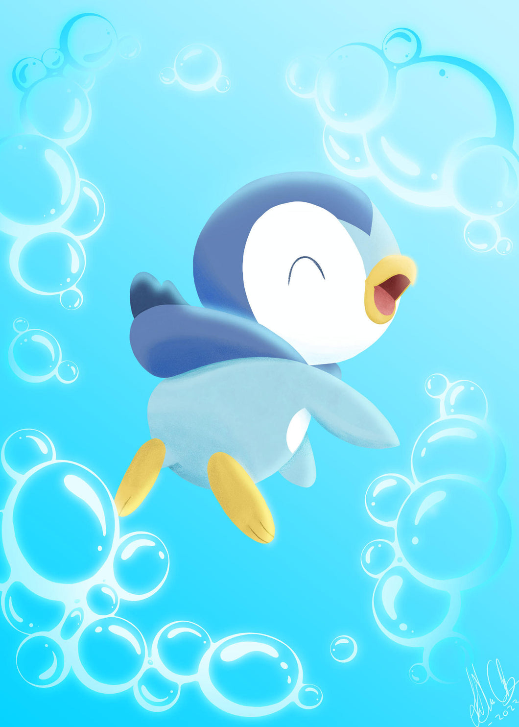 5x7 Piplup Bubbles